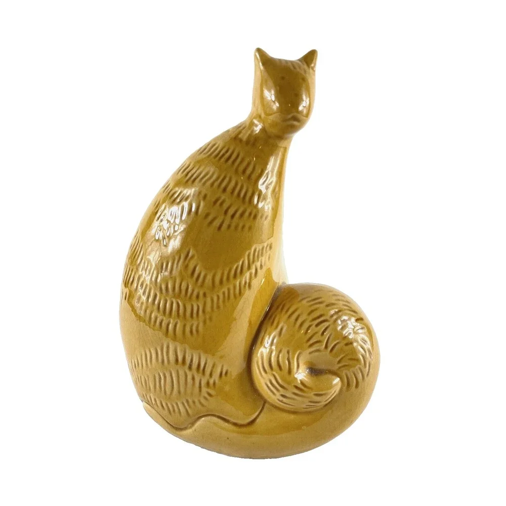 Vintage Yellow Cat Ceramic Statue Figurine 6